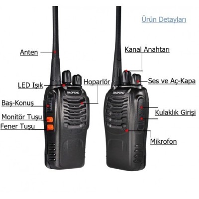 Baofeng BF-88E Lisanssız PMR El Telsizi (2'li Set) – Kulaklık Hediyeli