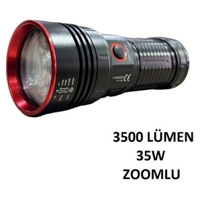 Powerdex PD-10200 Su Geçirmez 35 Watt 3500 Lümen Süper Güçlü LED Profesyonel Şarjlı El Feneri