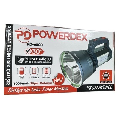 Powerdex PD-6800 Güneş Enerjili Projektör El Feneri 3000 Lümen