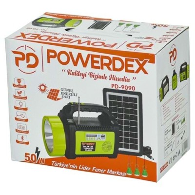 PD-9090 POWERDEX 50W Radyolu 3 Ampüllü Solar Şarjlı Projektör Set