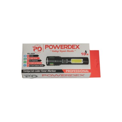Powerdex PD-3007 Zoomlu Şarjlı El Feneri 10W 1000 Lümen