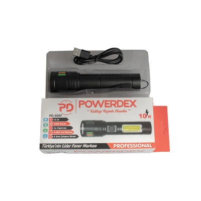 Powerdex PD-3007 Zoomlu Şarjlı El Feneri 10W 1000 Lümen