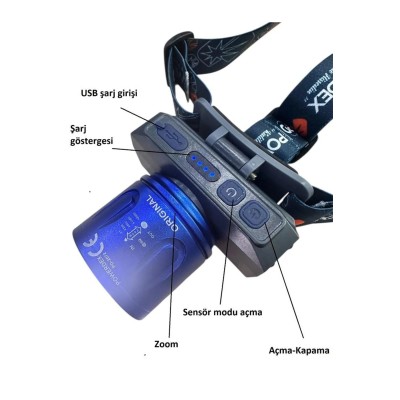 Powerdex PD-2072 15W Sensörlü Şarjlı ve Zoomlu Kafa Lambası