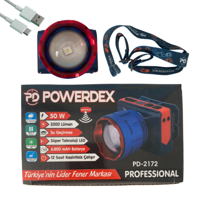 Powerdex PD-2172 15W Sensörlü Şarjlı ve Zoomlu Kafa Lambası