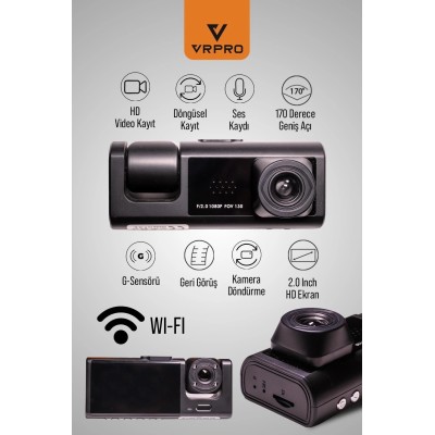 3 Kameralı Wifi'li Araç Kayıt Kamerası Vr-10 | Geniş Görüş – Gece Görüş – Otopark Modu