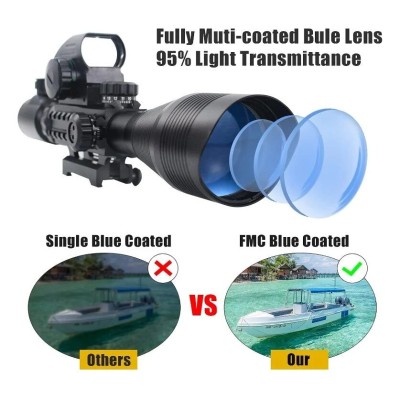 Combo 4-12X50 EG Tüfek Dürbünü Işıklı Dürbün + Güçlü Lazer + Red Dot 3 'lü Taktikal Set