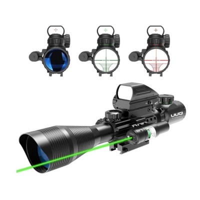 Combo 4-12X50 EG Tüfek Dürbünü Işıklı Dürbün + Güçlü Lazer + Red Dot 3 'lü Taktikal Set