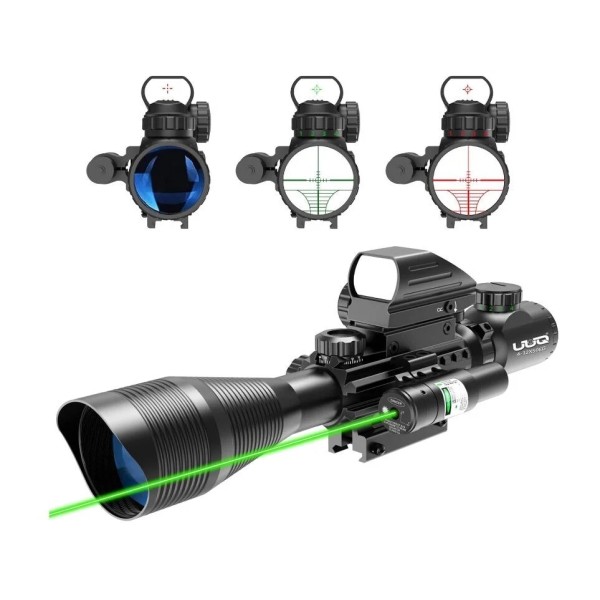 Combo 4-12X50 EG Tüfek Dürbünü Işıklı Dürbün + Güçlü Lazer + Red Dot 3 'lü Taktikal Set