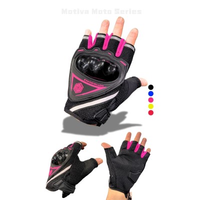 Motiva Works Pembe Kısa Yarım Parmak Kadın EN13594 CE Sertifikalı Motosiklet Eldiveni MW120P