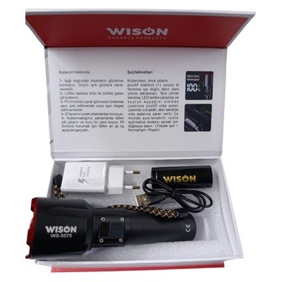 Wıson Ws-6868 2500 Lümen 25 Wat 5000 Mah Pil Şarj Edilebilir Uzun Menzilli El Feneri