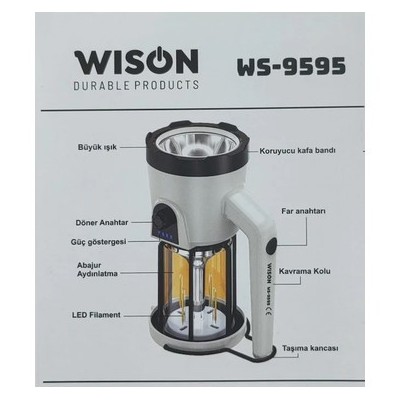 Wıson WS-9595 5 W Şarjlı Işıldak Kamp Feneri Fonksiyonlu LED Aydınlatma