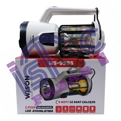 Wıson WS-9595 5 W Şarjlı Işıldak Kamp Feneri Fonksiyonlu LED Aydınlatma