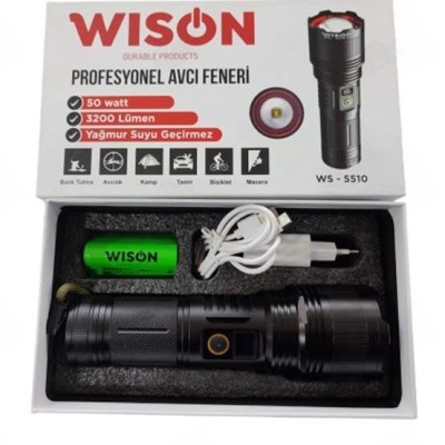 Wison WS-5510 4000 Lümen 50 Wat Profesyonel Zoomlu Type-C Şarjlı El Feneri